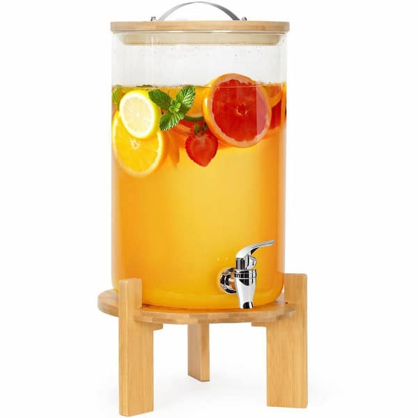 2.1 Gallon Glass Beverage Serveware with Stand and Leak-Proof Spigot for Parties and Events, 8 L Capacity
