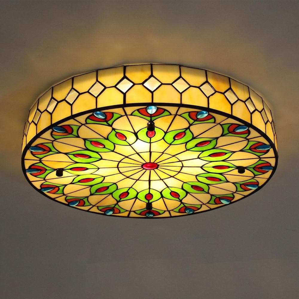 テファニーレプリカ　フロアースタンド OUKANING 20 in. 4-Light Colorful Vintage Tiffany Flush Mount