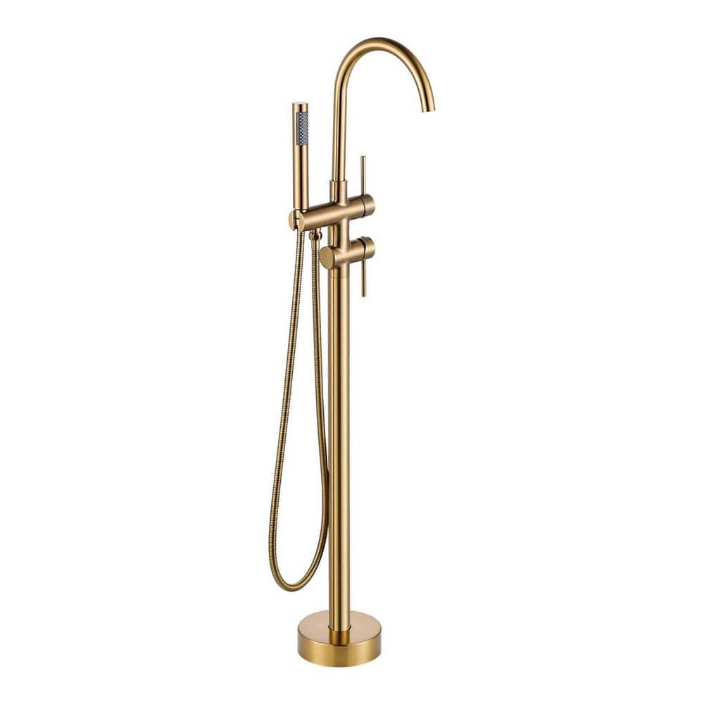 Double Handle Floor Mounted Freestanding Tub Faucet with Handheld Shower in Gold price history on PriceWatchPro