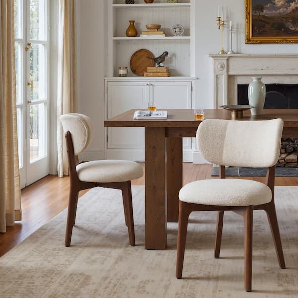 AERO Off White Fabric Dining Side Chair with Wood Legs Set of 2