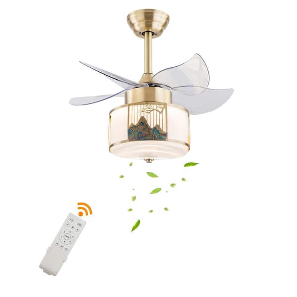 OUKANING 23 in. Indoor Gold Modern 6-Speed Ceiling Fan with Adjustable White Integrated LED, Reversible Motor and Remote