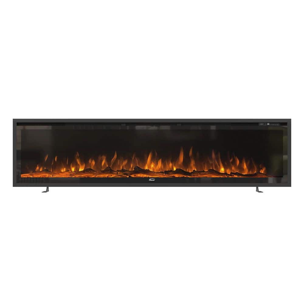Corretto 72" Black Wall Mounted Electric Fireplace with Mantel