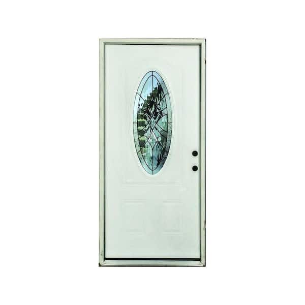 Steves & Sons 36 in. x 80 in. Reliant Series Webville 3/4 Oval Lite Left-Hand Inswing White Primed Fiberglass Prehung Front Door
