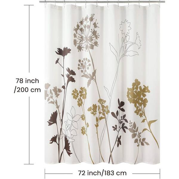 Floral Polyester Shower Curtain 72 x 78 Waterproof Beige