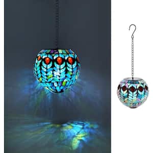 Mosaic Hanging Solar Glass Lights Lantern Outdoor - Gazing ball Powered Landscape with Mosaic Design for Patio, Yard