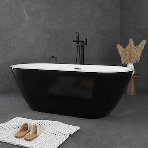 67 in. x 30 in. Soaking Bathtub with Center Drain in Black