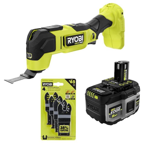 ONE+ HP 18V Brushless Oscillating Multi-Tool, ONE+ 18V 8.0 Ah HIGH PERFORMANCE EDGE Battery, 4-pc Wood/Metal OMT Blades