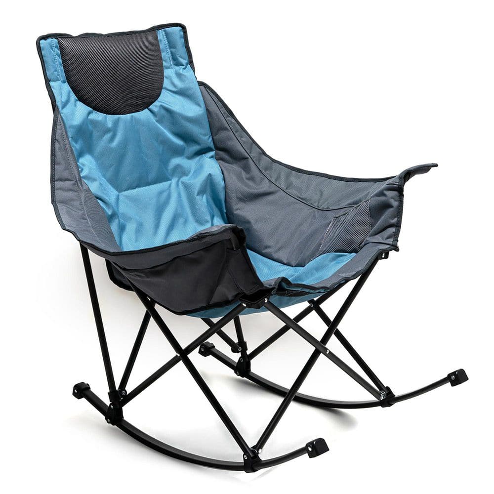 Oversized Rocking Camping Chair, Fully Padded Patio Chair High Back Portable Lawn Recliner with Headrest Blue price history on PriceWatchPro