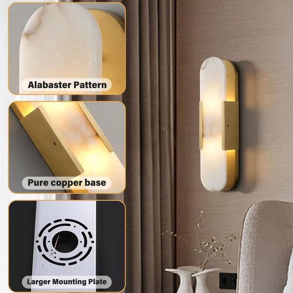 YUYI 19.8 in. 2-Light Alabaster Gold Wall Sconce, Natural
