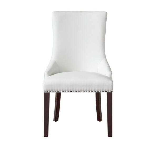 white leather nailhead dining chairs