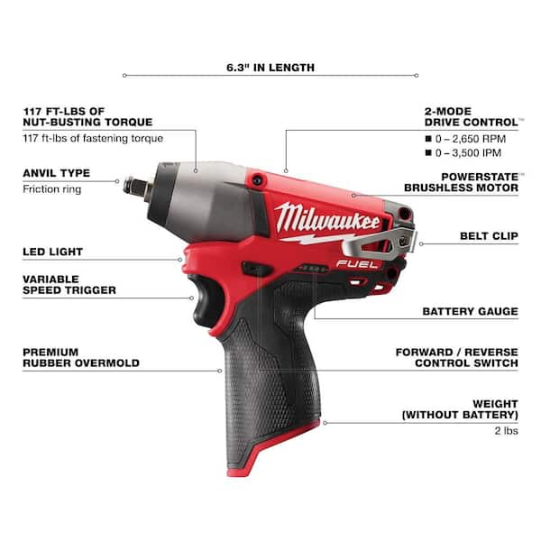 Milwaukee M12 12V Lithium-Ion Cordless FUEL 3/8 in. Impact Wrench and Grease Gun Combo Kit (2-Tool)