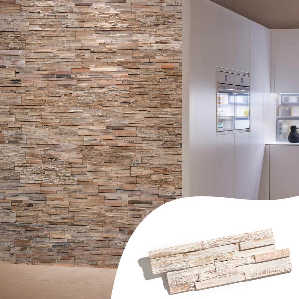 Teak Whitewash 3D Textured Interlocking Wall Panels