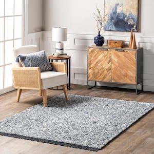 Luana Abstract Speckled Fringe Blue 4 ft. x 6 ft. Area Rug