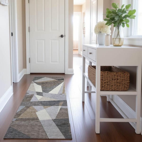 Mayfield Premium Machine Washable Abstract AMF1609 Taupe 2 ft. 3 in. x 7 ft. 6 in. Runner Rug