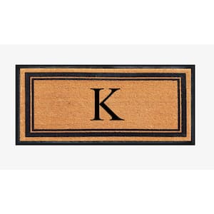 A1HC Markham Picture Frame Black/Beige 30 in. x 60 in. Coir and Rubber Flocked Large Outdoor Monogrammed K Door Mat