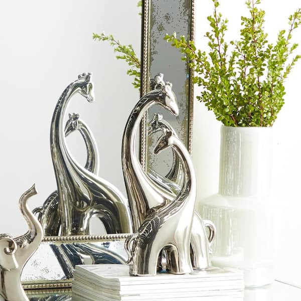 Litton Lane 5 in. x 15 in. Silver Ceramic Giraffe Sculpture