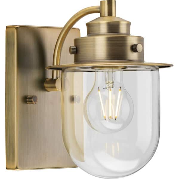 Progress Lighting Northlake Collection 5.87 in. 1-Light Vintage Brass Clear Glass Transitional Vanity Light