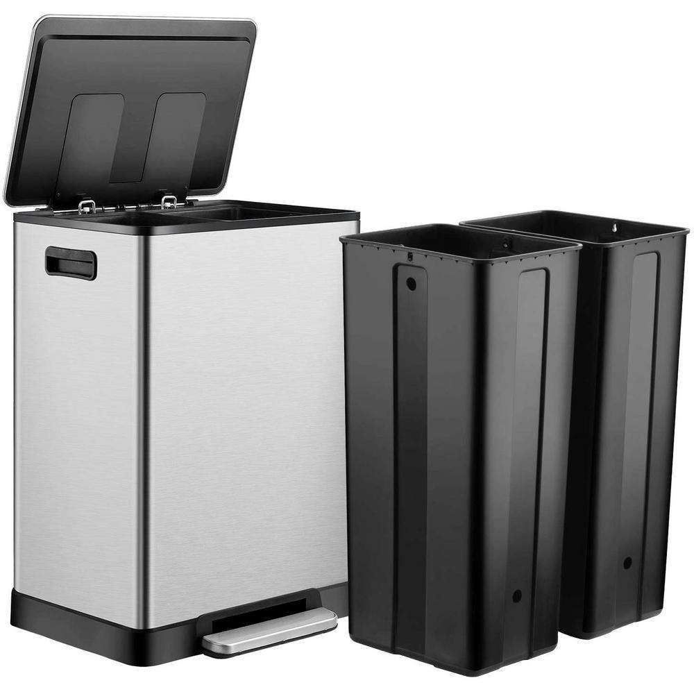 Stainless Steel Dual Compartment Step Trash Can with Soft Close Lid