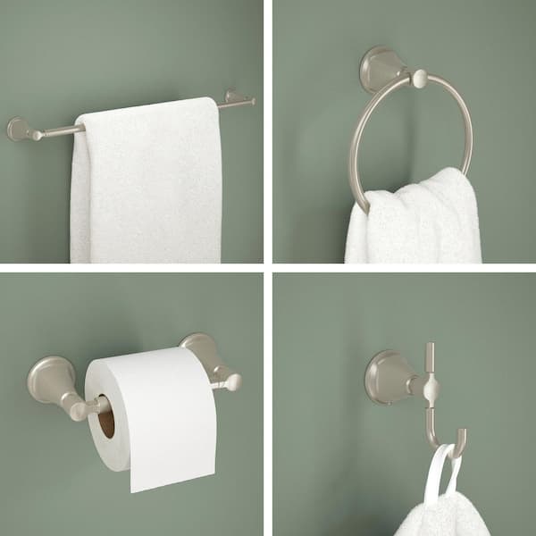Lorna 4-Piece Bath Hardware Set with 24 in. Towel Bar,Toilet Paper Holder, Towel Ring, Hook in SpotShield Brushed Nickel
