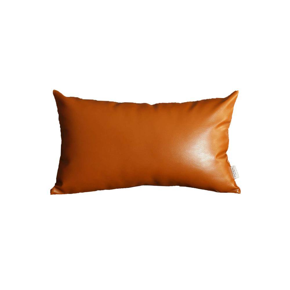 Handmade Vegan Faux Leather Brown Lumbar Throw Pillow 12 x 20