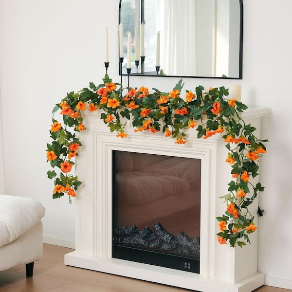 2.4 in Artificial Orange Morning Glory Silk Flowers Garland UV