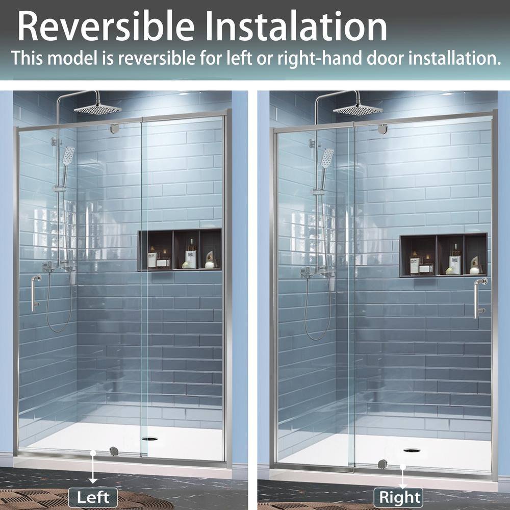 54 in. Chrome Semi-Frameless Pivot Shower Door with Clear Glass