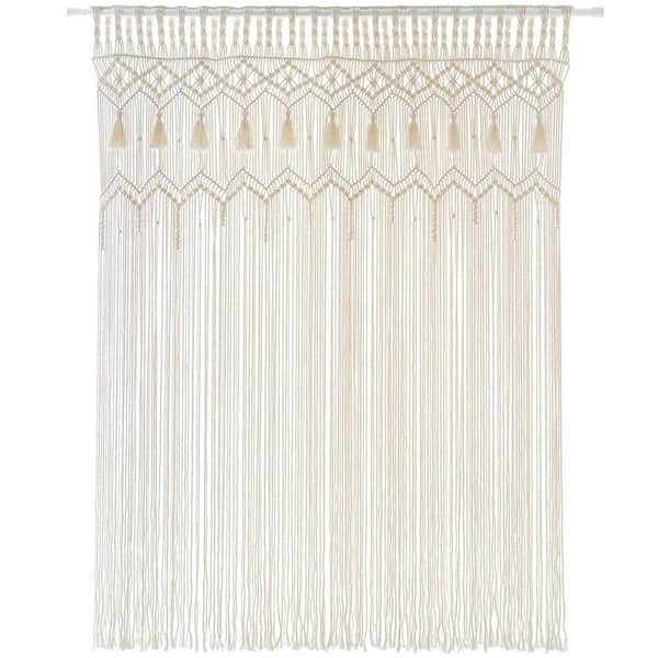 Large Ivory Boho Macrame Curtain, 70 in. x 51 in.-Handmade Cotton Wall Hanging for Window, Doorway Wall Art Decor