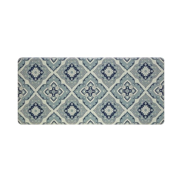 Laura Ashley Light Blue Medallion 17.5 in. x 48 in. Anti-Fatigue Wellness Mat