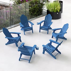 Recycled Navy Blue HDPS Folding Plastic Adirondack Chair Weather Resistant Patio Plastic Fire Pit Chairs (Set of 6)