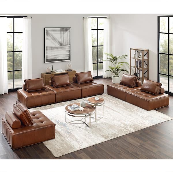 Lucky-Angel CUBE 1 Piece Cognac Faux Leather Modular Square