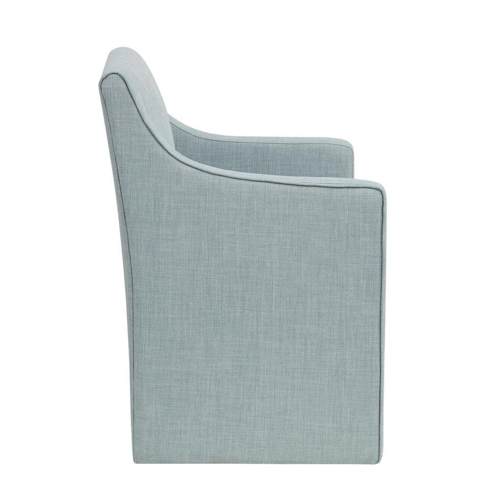 Blue Upholstered Skirted Dining Arm Chair with Casters