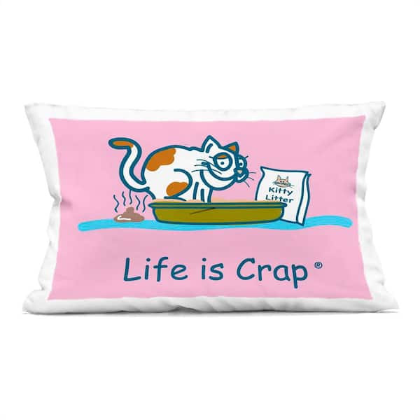 Kitty Litter Funny Pink Print Polyester 14 in. x 20in. Throw Pillow