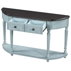 52 in. W 33.4 in. H x 12.6 in. D Solid Wood Rectangular Console Table with 2 Drawers and Shelf in Blue