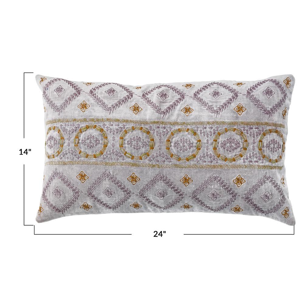 Mauve Cotton Velvet Embroidered Lumbar Pillow