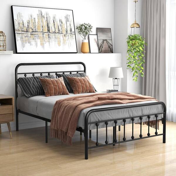 Metal Bed Frame With Vintage Headboard, Double Full Size Bed Frame