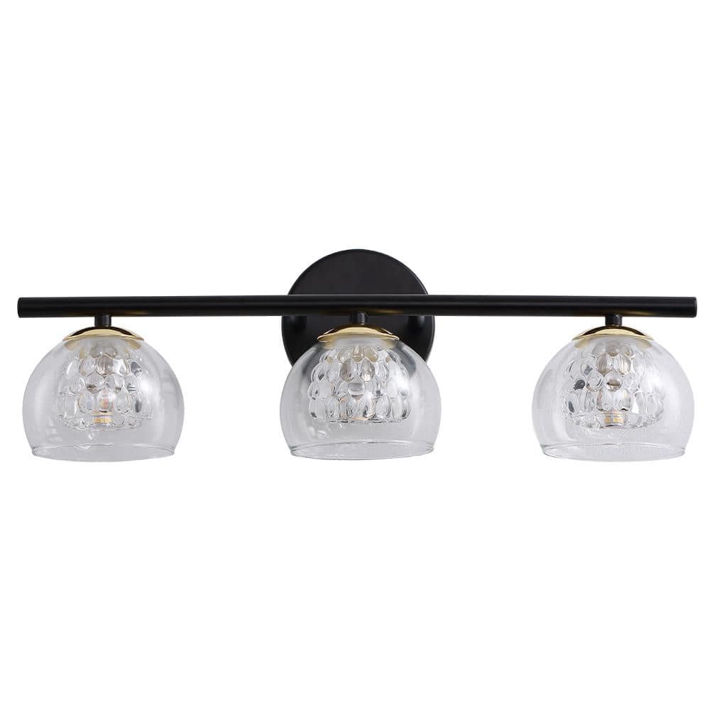 20 in 3-Light Black/Gold Vanity Light with Clear Glass Outer Shade and Clea