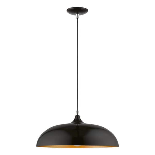 Livex Lighting Amador 1-Light Shiny Black Pendant with Polished Chrome Accents