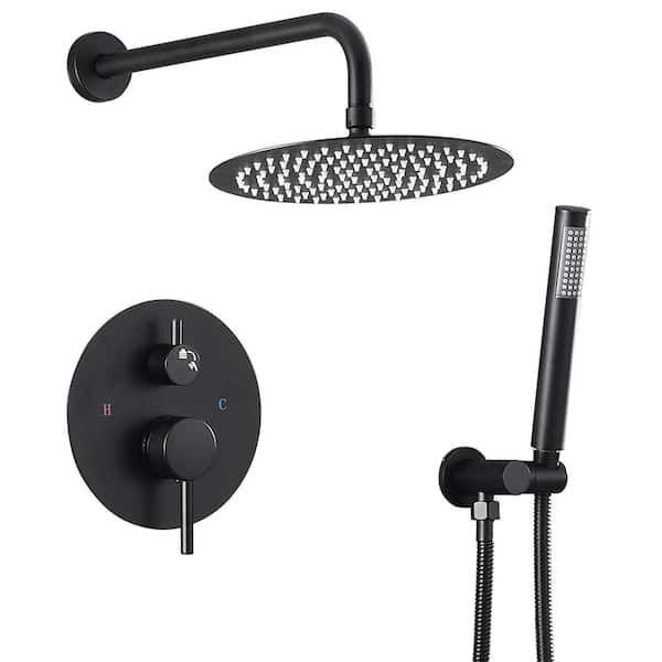 AKLFGN Single Handle 2-Spray 10 in Round Shower Faucet 2.5 GPM with 360° Swivel in. Matte Black