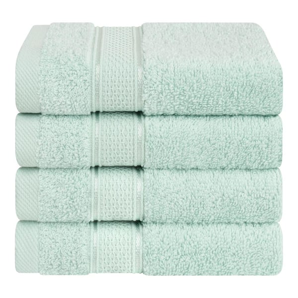 Salem Luxury 13 in. x 13 in. 4-Pack Mint Green Washcloth Set, 100% Turkish Combed Cotton, Washcloths