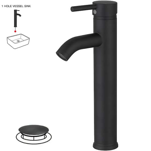 BWE Single Hole Single Handle Bathroom Vessel Sink Faucet With Drain Assembly in Matte Black
