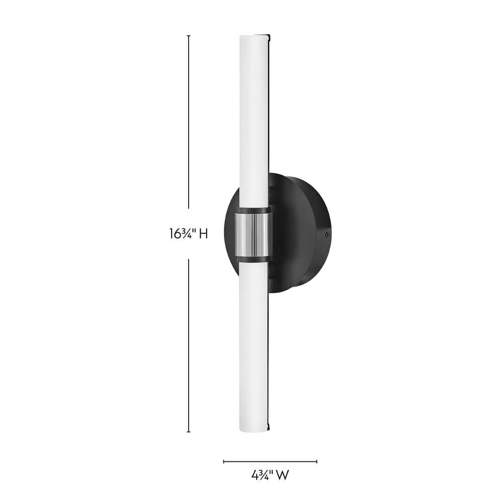 Kai Medium Black and Chrome LED Vanity Light with Etched Opal Glass