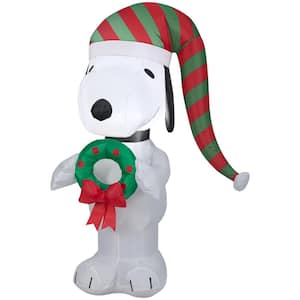 3.5 ft. Tall Airblown-Snoopy Holding Wreath-SM-Peanuts