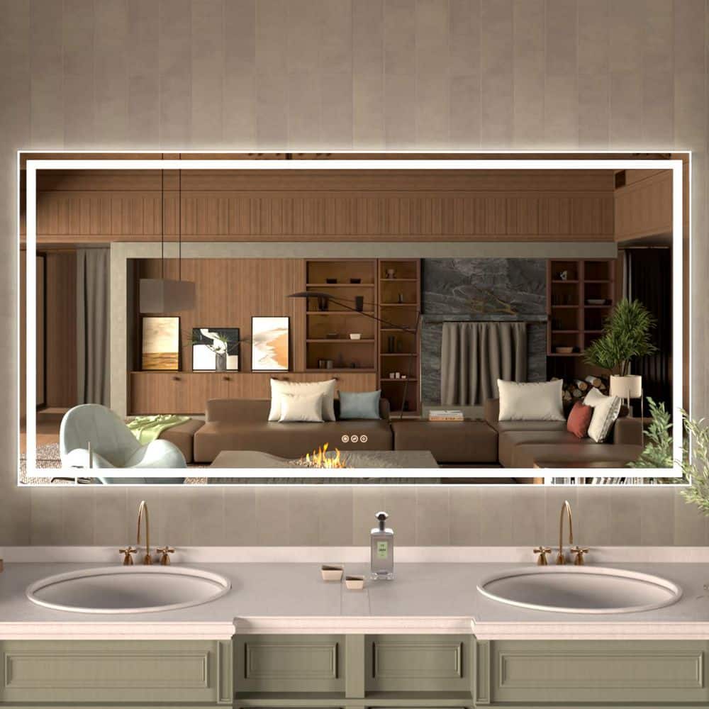 Hermitage Bath 72 in. W x 36 in. H Rectangular Frameless LED Wall ...