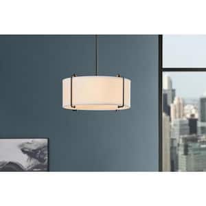 Brookley 4-Light Matte Black Pendant with White Fabric Shade