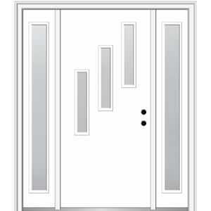 Davina 60 in. x 80 in. Left-Hand Inswing 3-Lite Frosted Glass Primed Fiberglass Prehung Front Door on 4-9/16 in. Frame