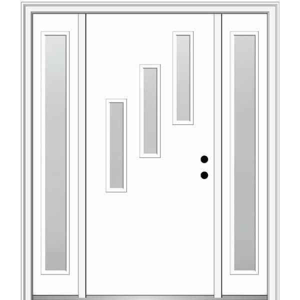 MMI DOOR Davina 64 in. x 80 in. Left-Hand Inswing 3-Lite Frosted Glass Primed Fiberglass Prehung Front Door on 4-9/16 in. Frame