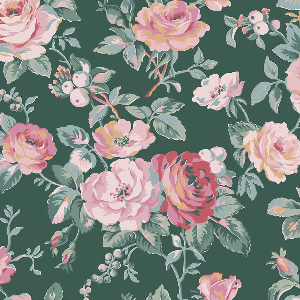 Garden Rose Green Wallpaper Sample