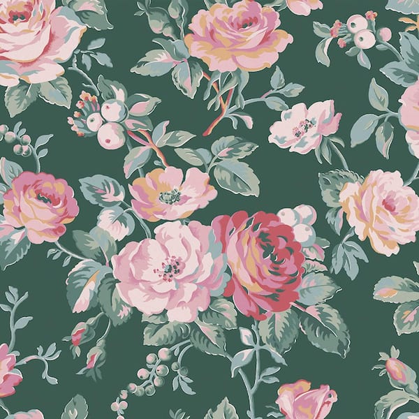 Unbranded Garden Rose Green Wallpaper Sample