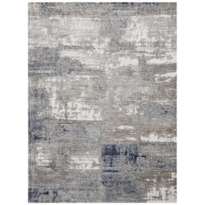 Savannah Hannah Gray/Blue 8 ft. 10 in. x 11 ft. 10 in. Modern Abstract Polyester Blend Area Rug