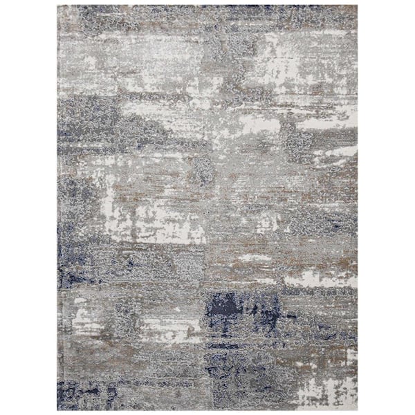 Amer Rugs Savannah 9 x 12 Gray/Blue Abstract Pattern Area Rug for High Traffic Living Room Dining Room Bedroom